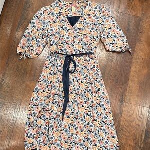 DownEast Floral Midi Dress with Navy Accents